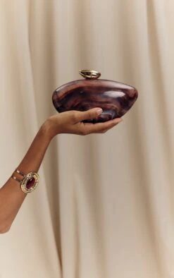 Prettylittlething Brown Gradient Shell Hard Clutch Bag