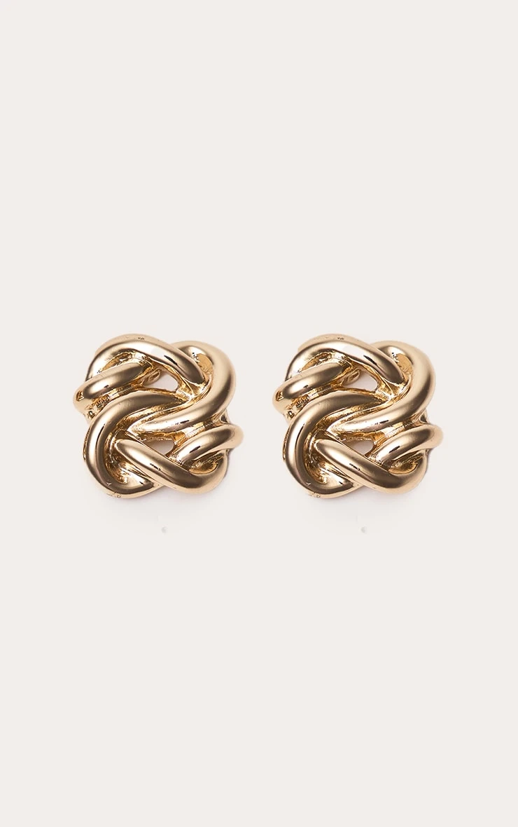 PrettyLittleThing Gold Twisted Knot – Intricate Interlaced Detail Stud Earrings 2 PrettyLittleThing Gold Twisted Knot – Intricate Interlaced Detail Stud Earrings - Image 2