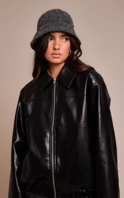 Prettylittlething Grey Shaggy Fur Bucket Hat