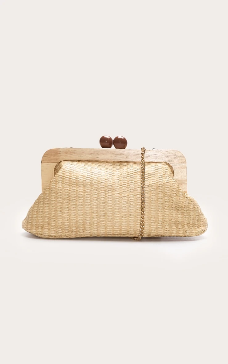 PrettyLittleThing Natural Woven Raffia Structured Box Clutch with Tortoiseshell Clasp 4 PrettyLittleThing Natural Woven Raffia Structured Box Clutch with Tortoiseshell Clasp - Image 4
