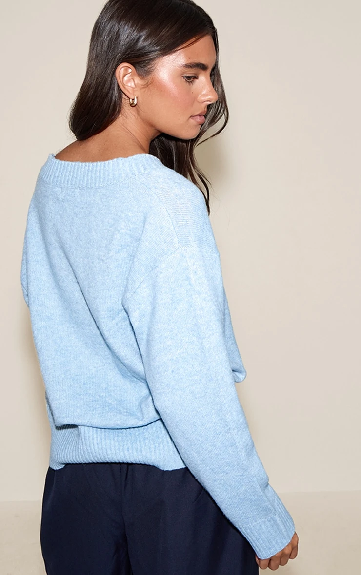 Prettylittlething Light Blue V Neck Knitted Sweater 2 Prettylittlething Light Blue V Neck Knitted Sweater - Image 2