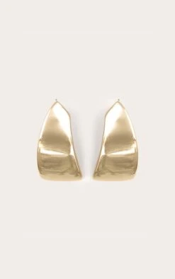 Prettylittlething Gold Square Oversized Statement Earrings