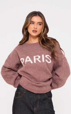 Prettylittlething Mocha Paris Jacquard Knitted Sweater