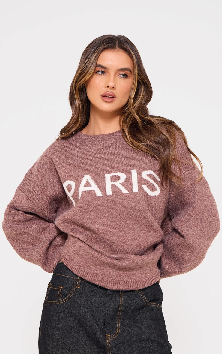 Prettylittlething Mocha Paris Jacquard Knitted Sweater 1 Prettylittlething Mocha Paris Jacquard Knitted Sweater