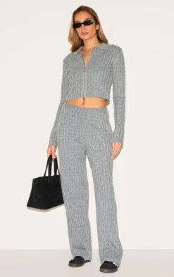 Prettylittlething Charcoal Marl Knitted Dipped Hem Cropped Zip Up Top -FRAME Clothing Shop f9d5d150d87d591bf24a1180df17bdbc90b82c6f CNL3286 3 charcoal marl knitted dipped hem cropped zip up top