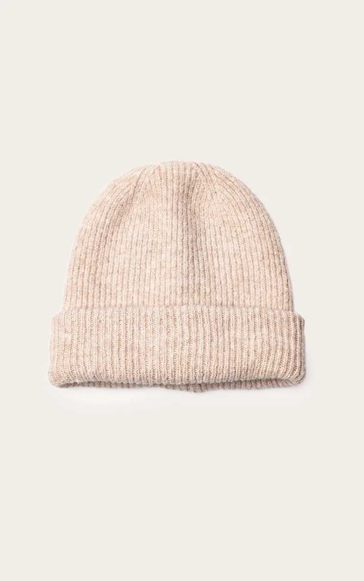 Oatmeal Brushed Knit Fold Over Beanie 2 Oatmeal Brushed Knit Fold Over Beanie - Image 2