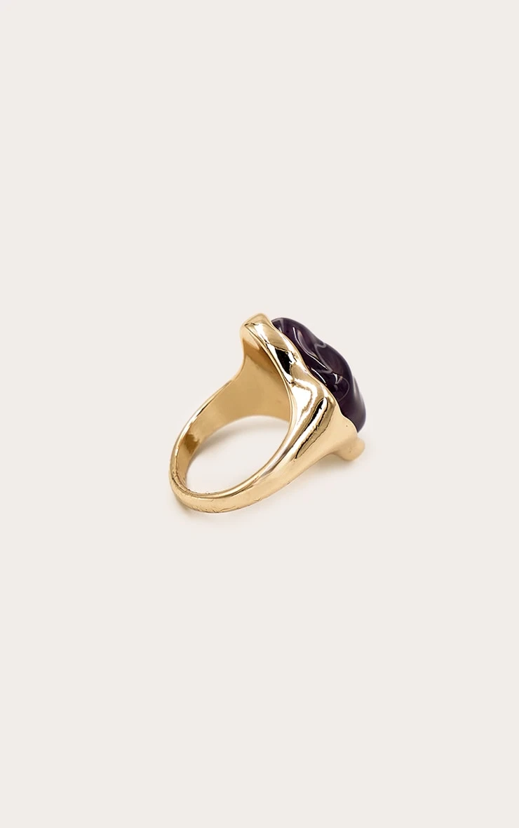 PrettyLittleThing Gold Textured Band Purple Marble Ring – Irregular Stone Statement Ring 3 PrettyLittleThing Gold Textured Band Purple Marble Ring – Irregular Stone Statement Ring - Image 3