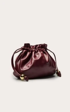 PrettyLittleThing Burgundy Bead Ruched Pouch Clutch Bag - Elegant Evening Statement Purse -FRAME Clothing Shop fbcba5668baea8848348841ce709ab2e63fc4201 CNO0736 3 burgundy bead ruched pouch clutch bag