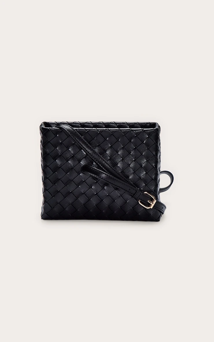 PrettyLittleThing Black Woven Structured Mini Shoulder Bag with Gold Hardware 2 PrettyLittleThing Black Woven Structured Mini Shoulder Bag with Gold Hardware - Image 2